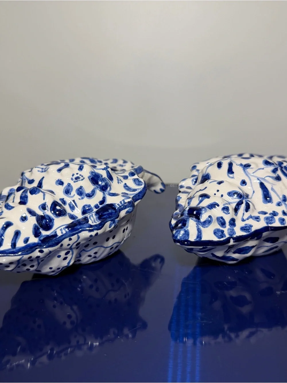 Hand-Painted Blue & White Ceramic Shell Candle Holder - Brand Unlabeled